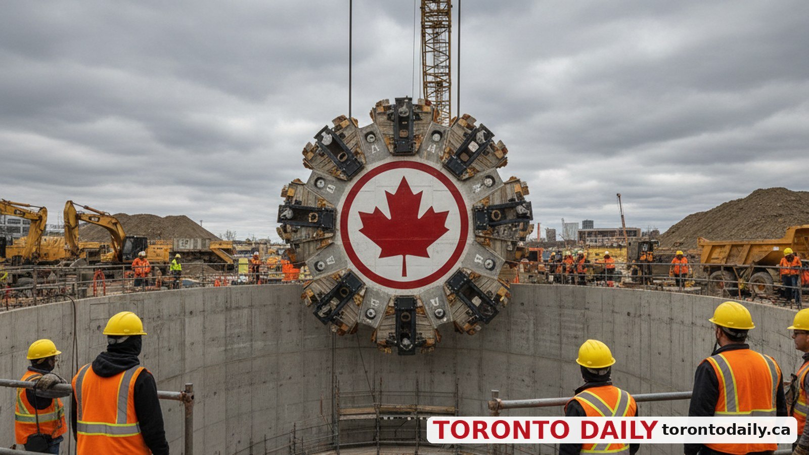 First Yonge North Subway Extension Tunnel Boring Machine Arrives in York Region — AI-generated editorial image