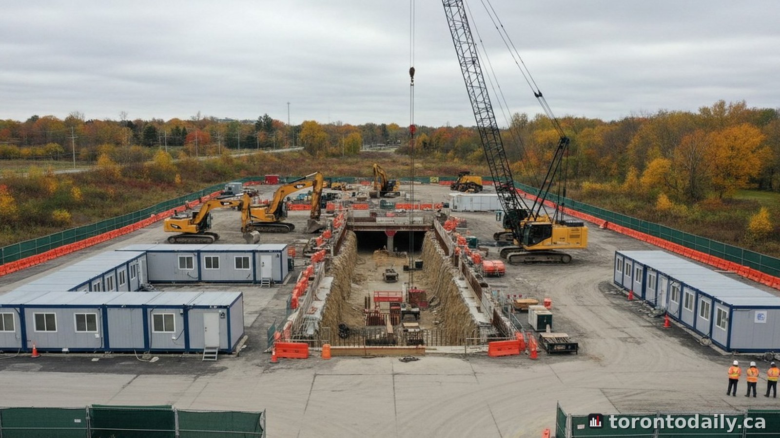 Galloway Road Work Site Set-Up Runs Into November in Scarborough — AI-generated photorealistic editorial image