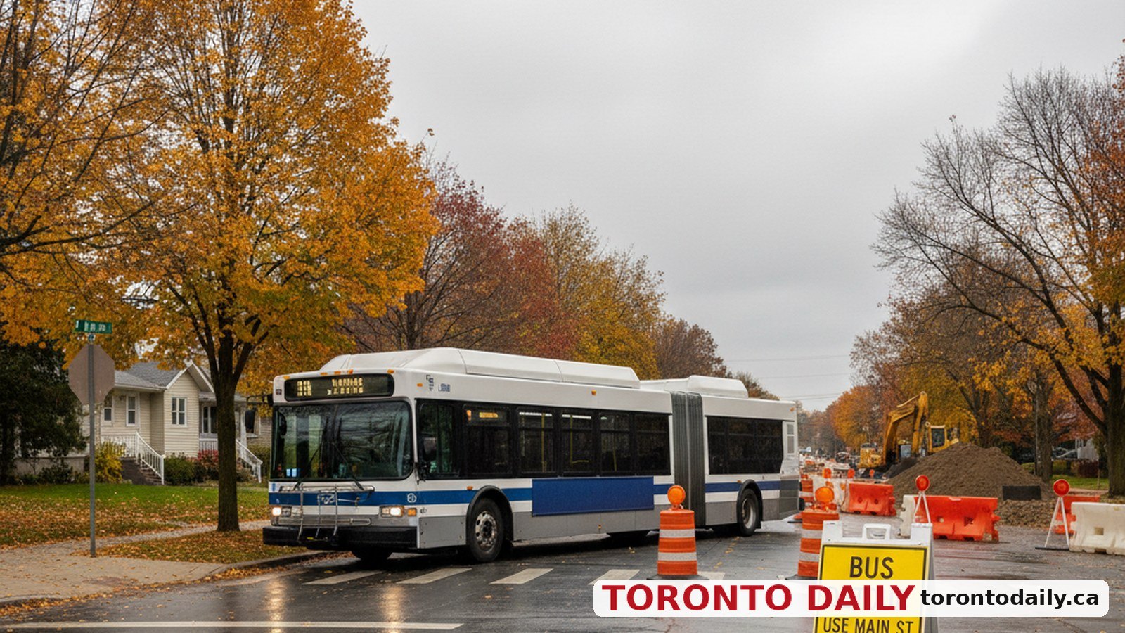 YRT Routes 10 and 26 Detoured in Woodbridge for Construction — AI-generated editorial image